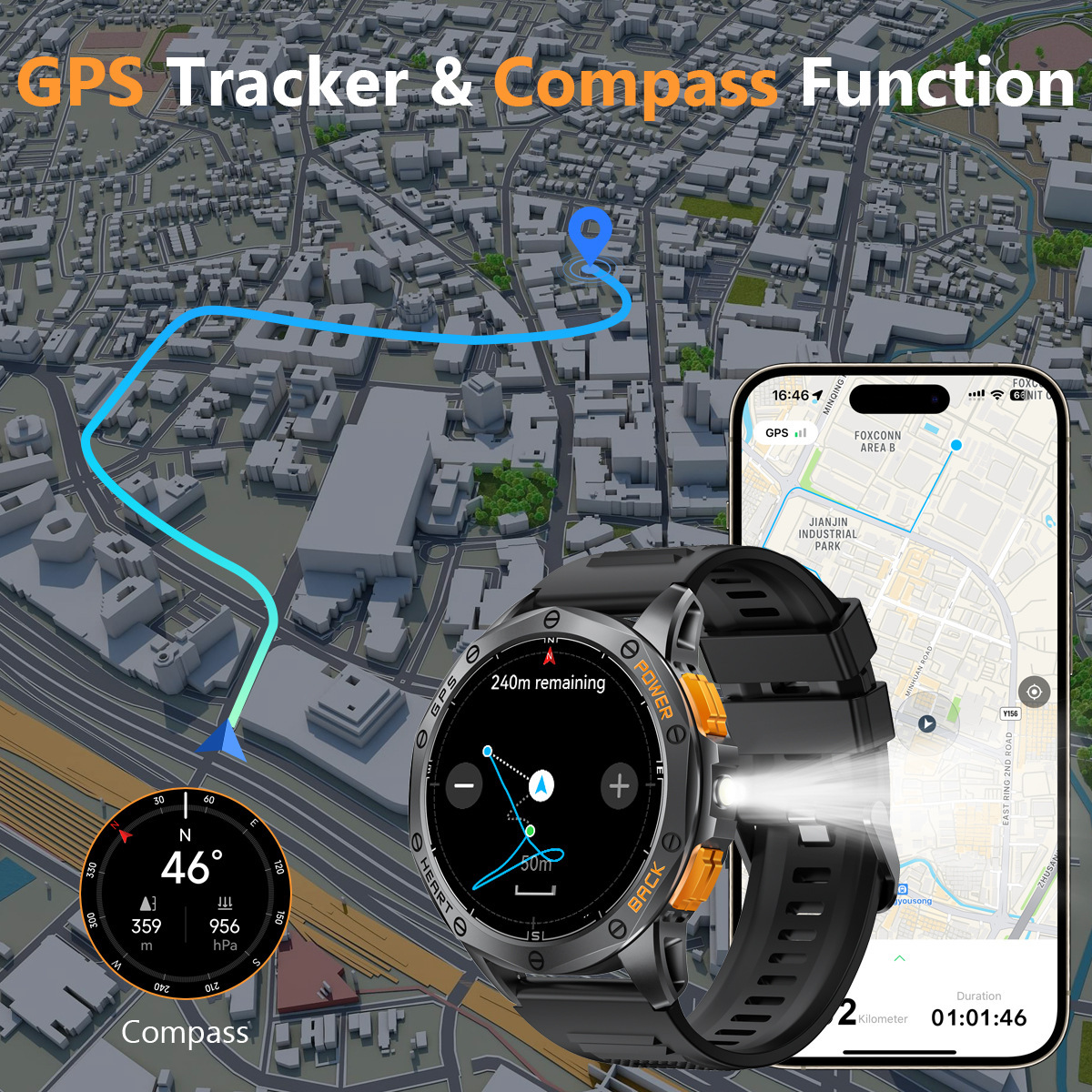 Outdoor MD53 Smart Watch GPS Waterproof Sports Watch Compass - Image 5